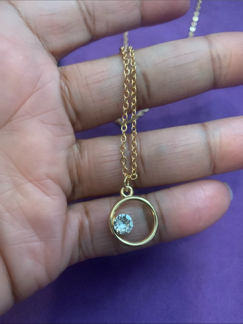 Yves Rocher Gold Pendant Necklace with Clear Crystal Accent